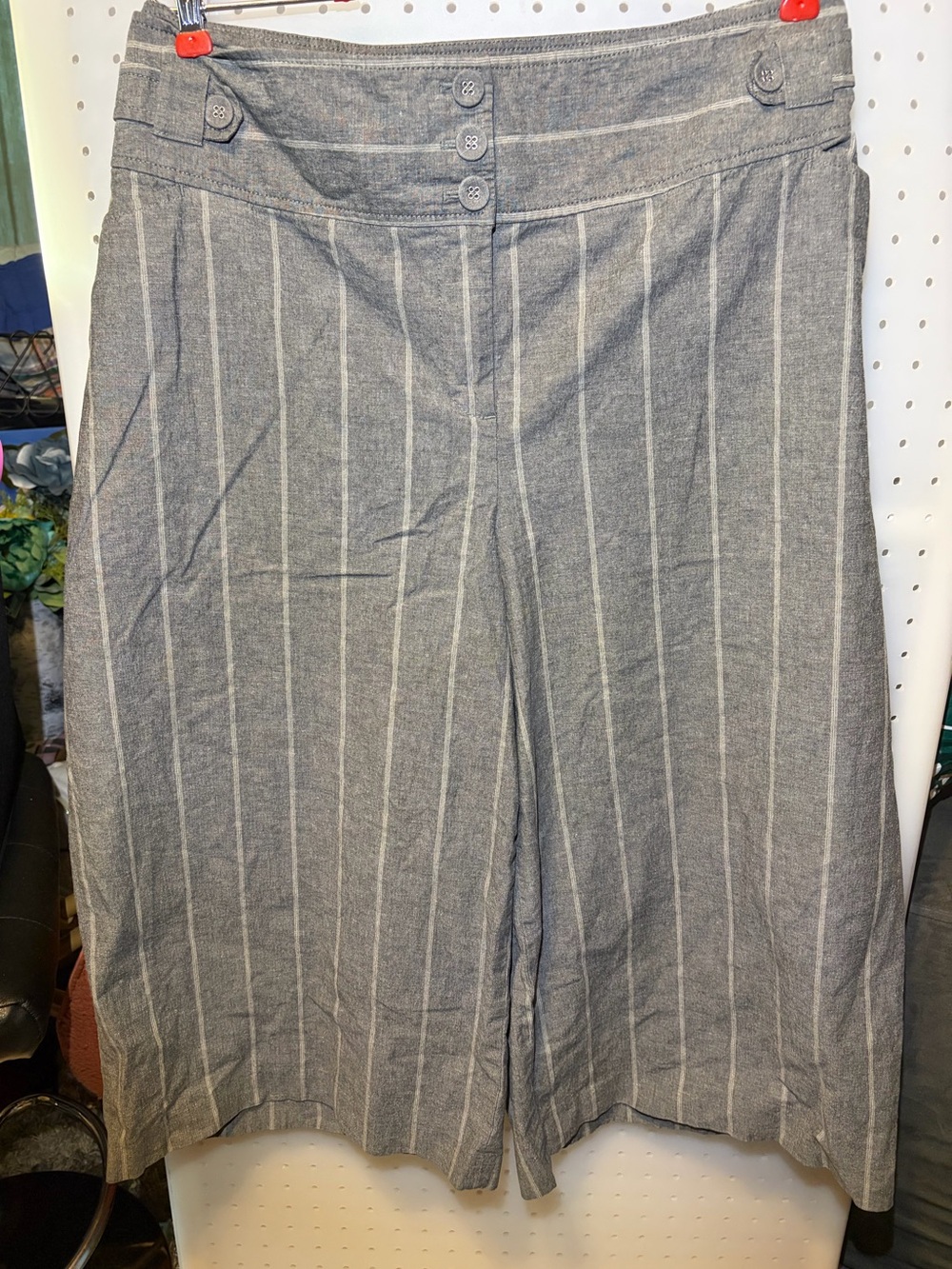 Lane Bryant Gray Pinstripe Wide-Leg Chinos